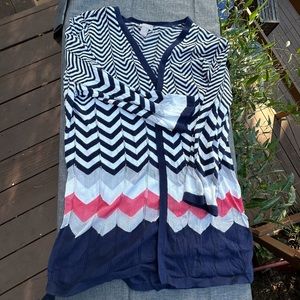 Chico's Chevron Print Cardigan Size 2  large  12  navy  white silver